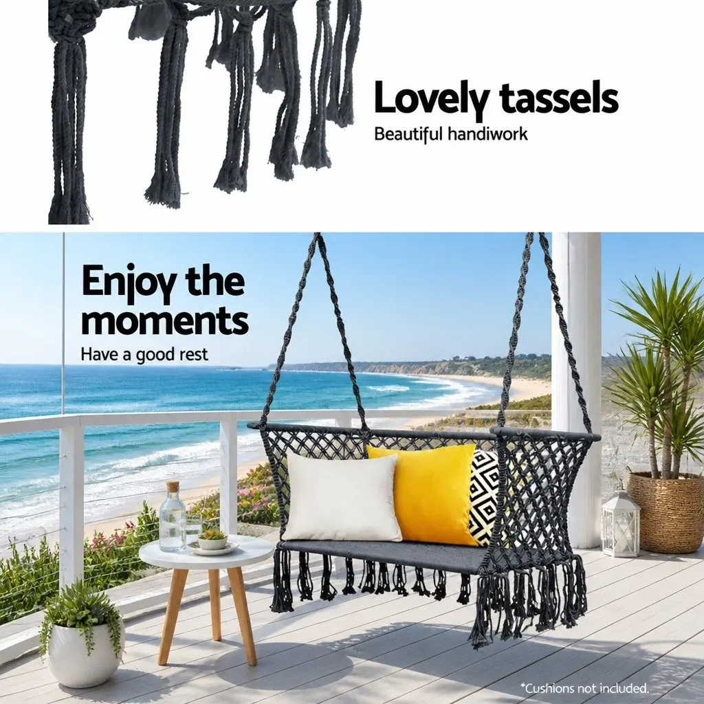 Hammock Chair Outdoor Relaxation 2 Person 120cm x 70cm Grey