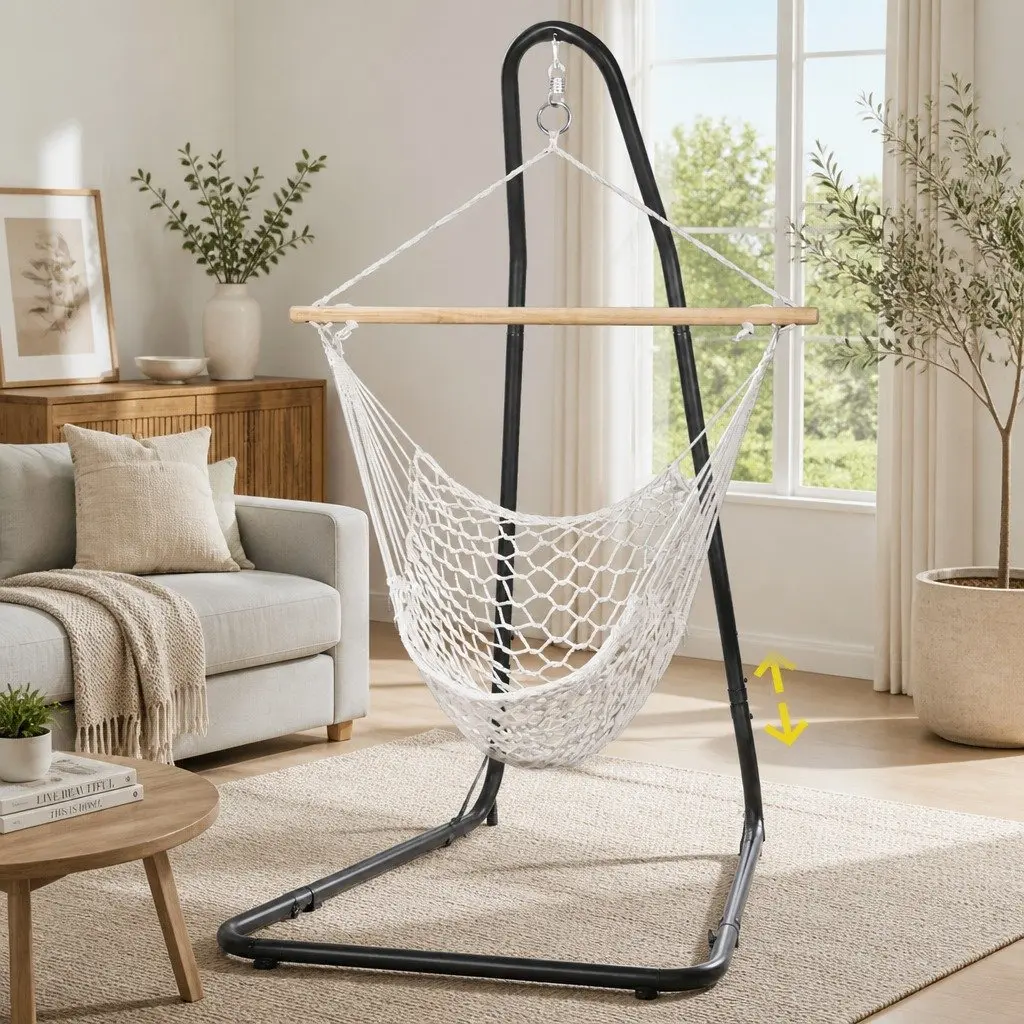 Hammock Hanging Chair with Steel Stand Indoor Outdoor Relaxation Cream Black