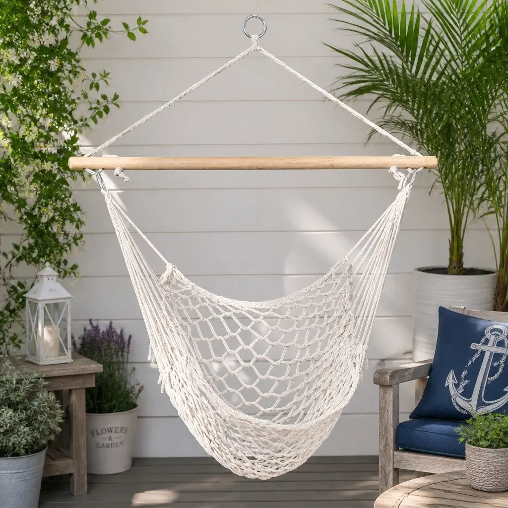 Hammock Chair Indoor Outdoor Relaxation Seat 99.5 x 114cm Cream