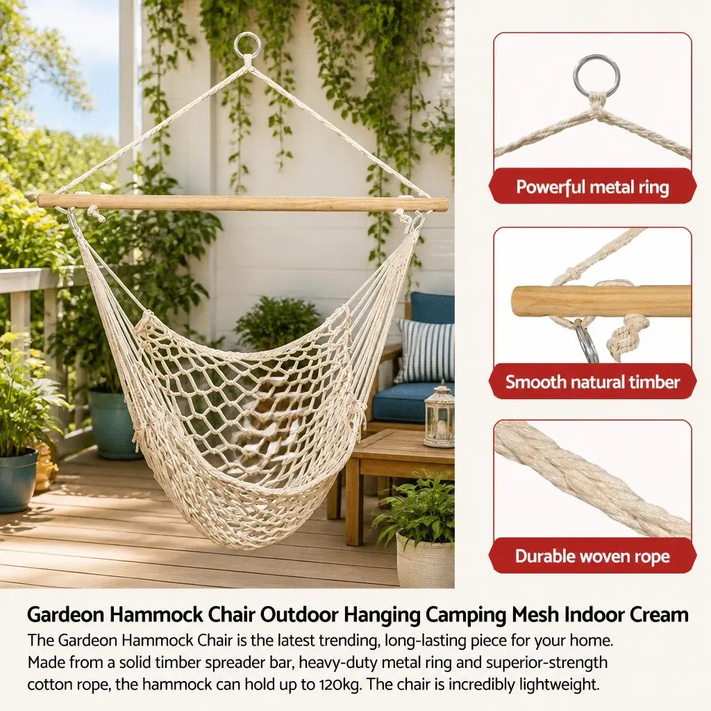 Hammock Chair Indoor Outdoor Relaxation Seat 99.5 x 114cm Cream