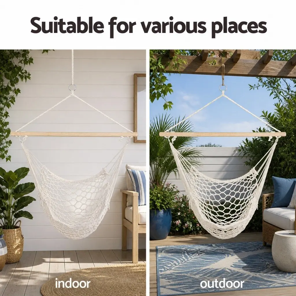 Hammock Chair Indoor Outdoor Relaxation Seat 99.5 x 114cm Cream