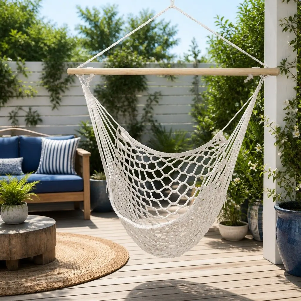 Hammock Chair Indoor Outdoor Relaxation Seat 99.5 x 114cm Cream