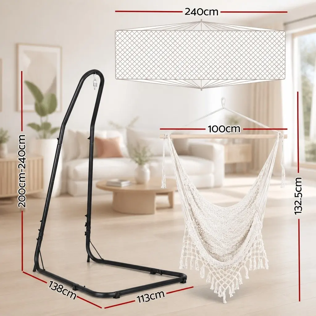 Hammock Hanging Chair Heavy Duty Steel Stand Indoor Outdoor Relaxation Cream Black