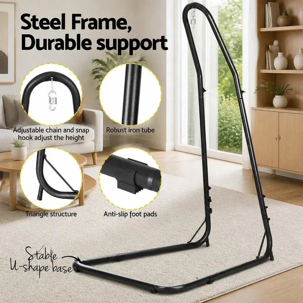 Hammock Hanging Chair Heavy Duty Steel Stand Indoor Outdoor Relaxation Cream Black