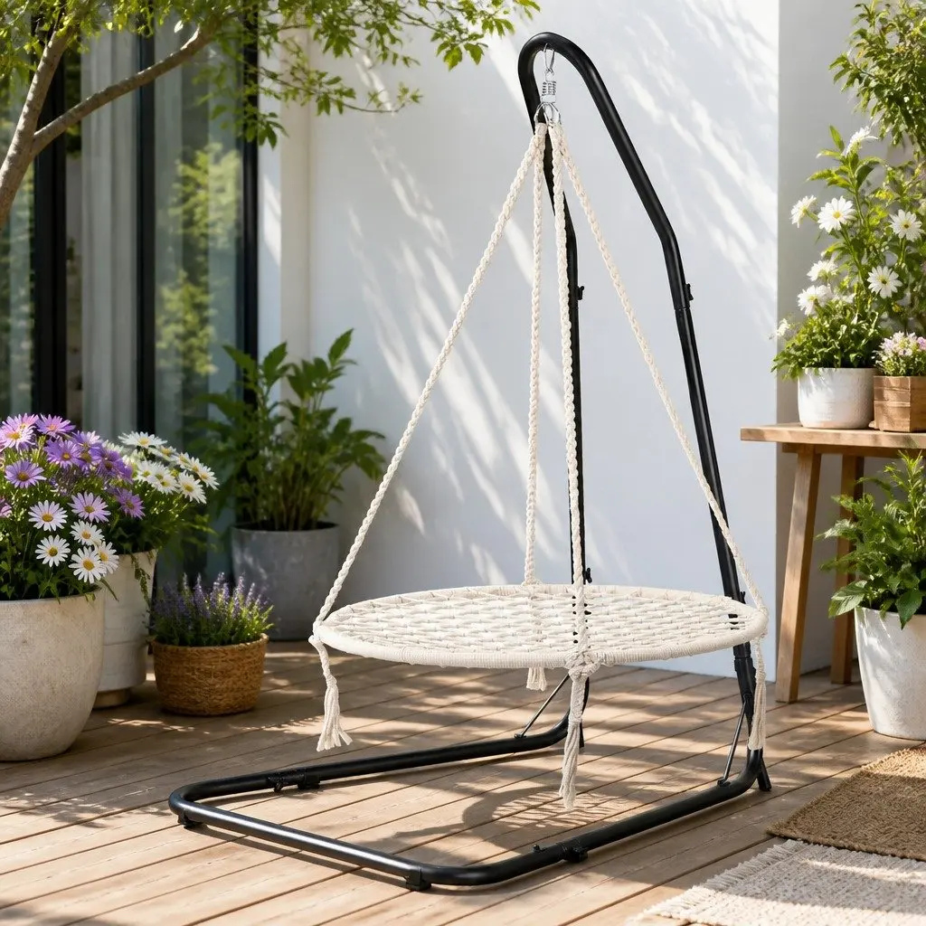 Hammock Chair with Steel Stand Outdoor Indoor Hanging Swing Relaxation Garden