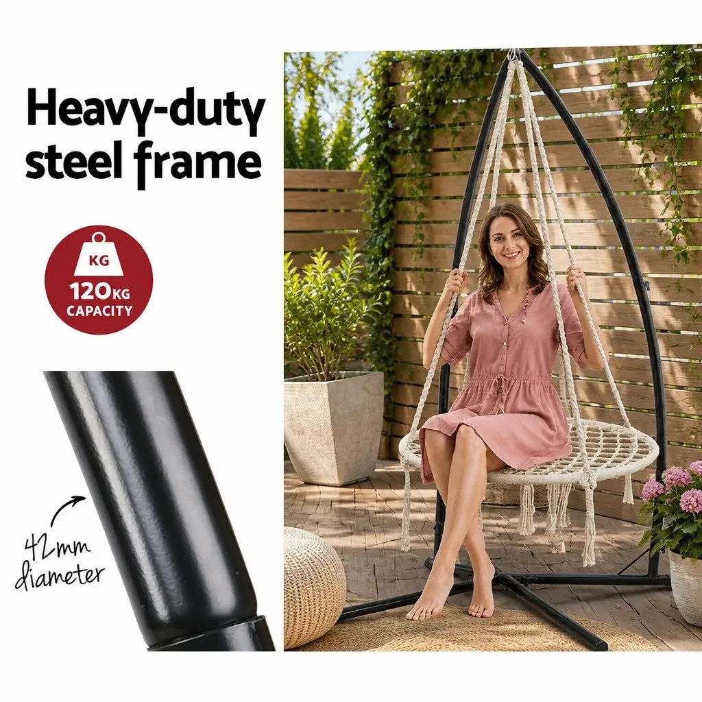 Hammock Chair Swing Nest with Steel Stand 100cm Outdoor Indoor Relaxation Seat
