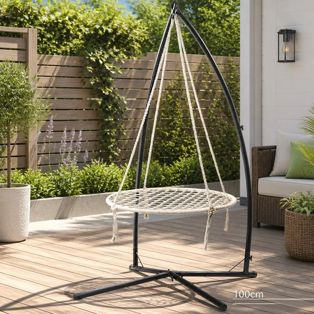 Hammock Chair Swing Nest with Steel Stand 100cm Outdoor Indoor Relaxation Seat