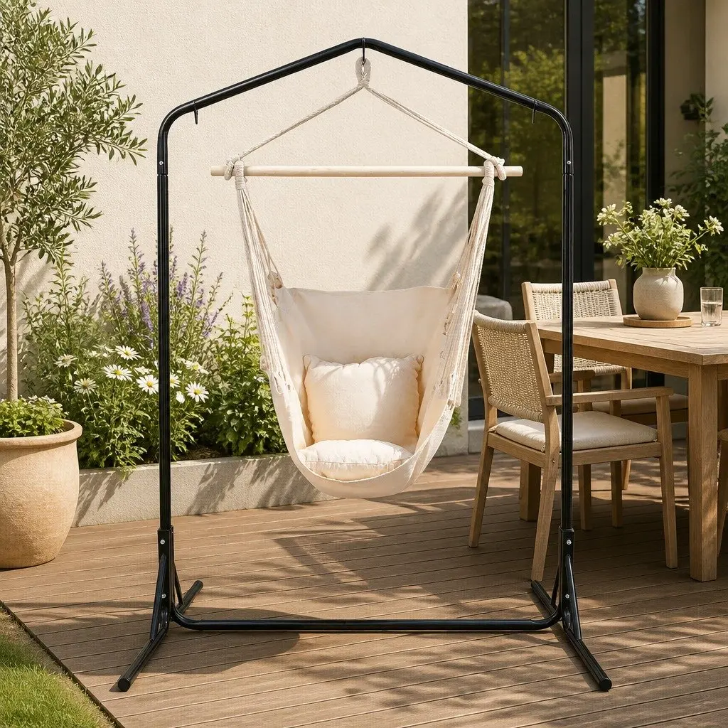 Hammock Chair Stand Outdoor Relaxation Seat 100 x 45 x 145cm Cream Colour