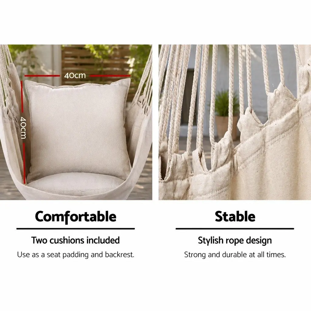Hammock Chair Stand Outdoor Relaxation Seat 100 x 45 x 145cm Cream Colour