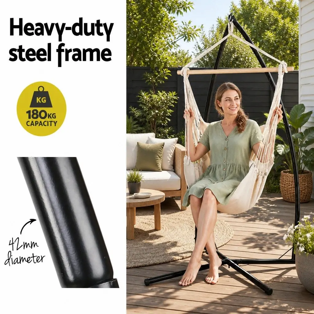 Hammock Chair Outdoor Relaxation Cream 100cm x 45cm x 145cm with Steel Stand