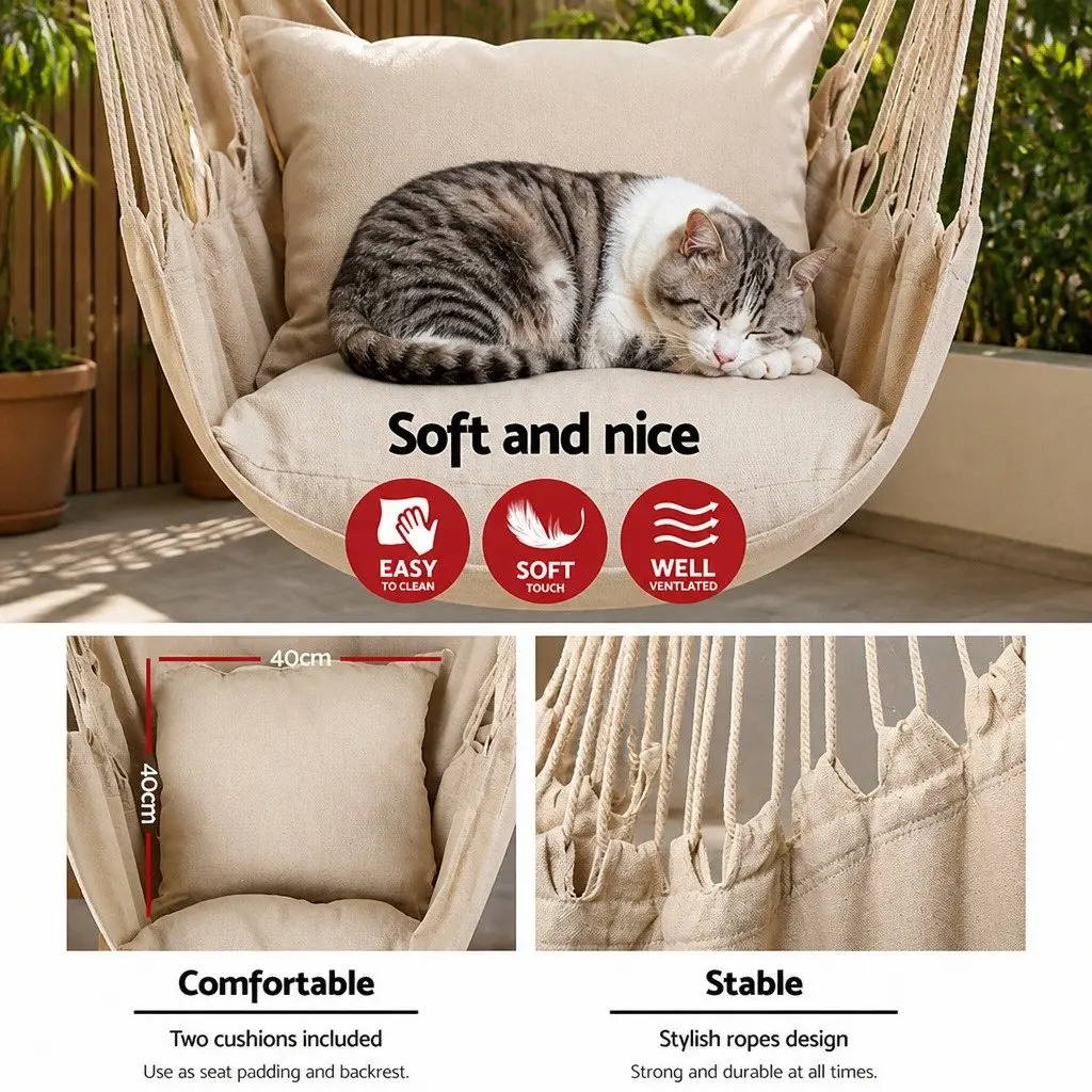 Hammock Chair Outdoor Hanging Cream Patio Garden Relaxation Seat with Cushions