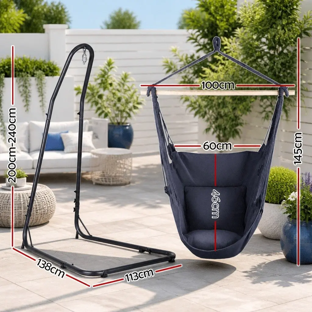 Hammock Chair with Stand A-Frame Heavy Duty Steel Indoor Outdoor Relaxation 100cm x 45cm x 145cm Multicolor