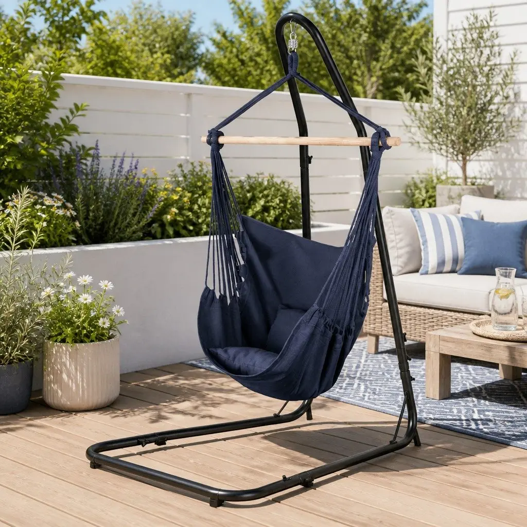 Hammock Chair with Stand A-Frame Heavy Duty Steel Indoor Outdoor Relaxation 100cm x 45cm x 145cm Multicolor