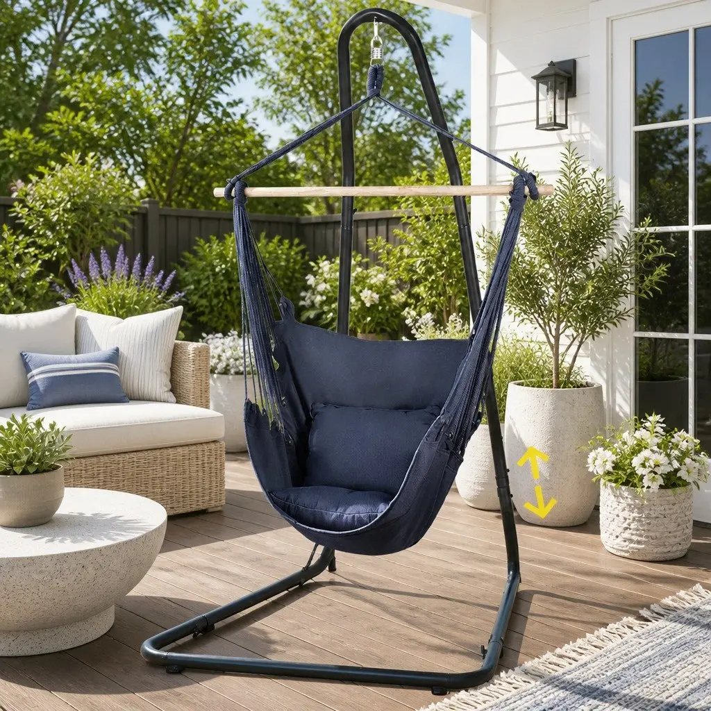 Hammock Chair with Stand A-Frame Heavy Duty Steel Indoor Outdoor Relaxation 100cm x 45cm x 145cm Multicolor