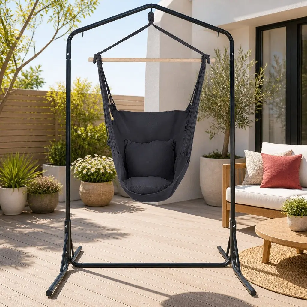 Outdoor Hammock Chair with Stand Grey 100 x 45 x 145 cm