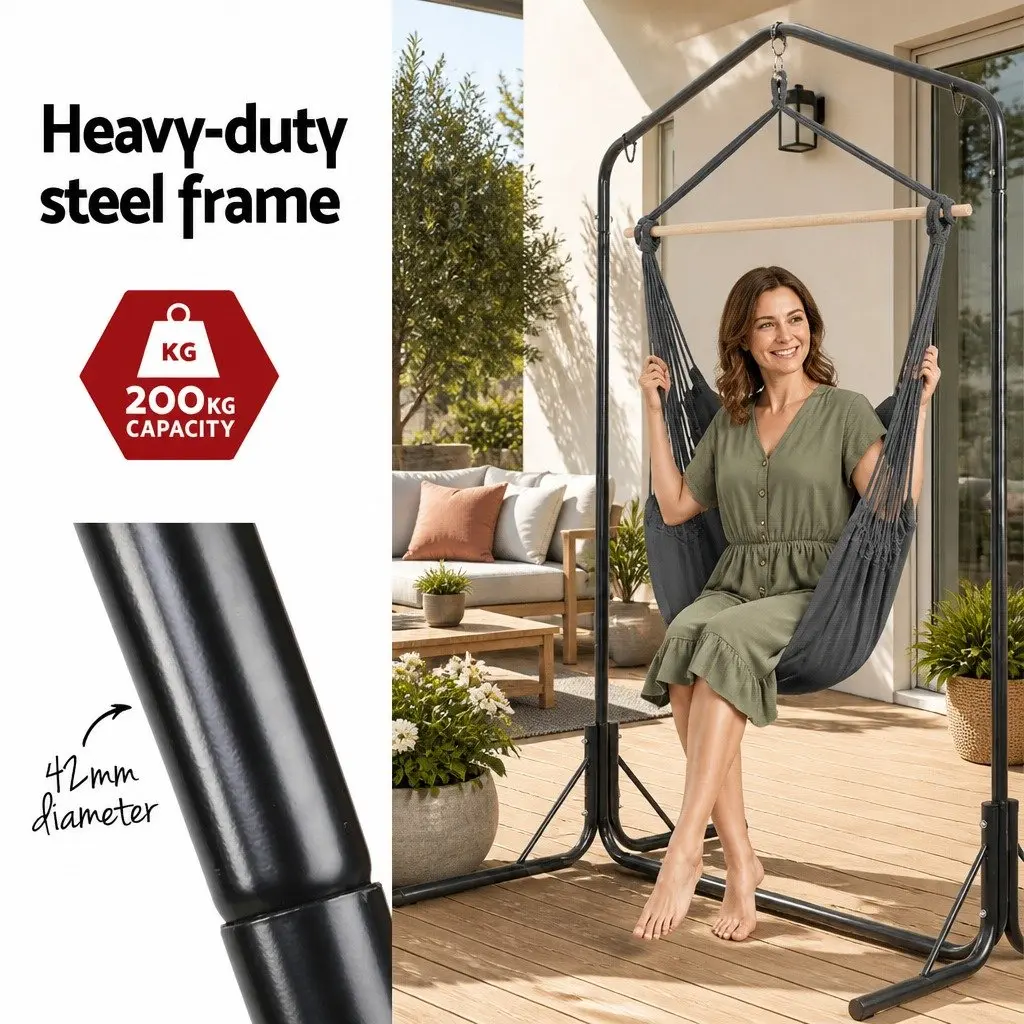 Outdoor Hammock Chair with Stand Grey 100 x 45 x 145 cm