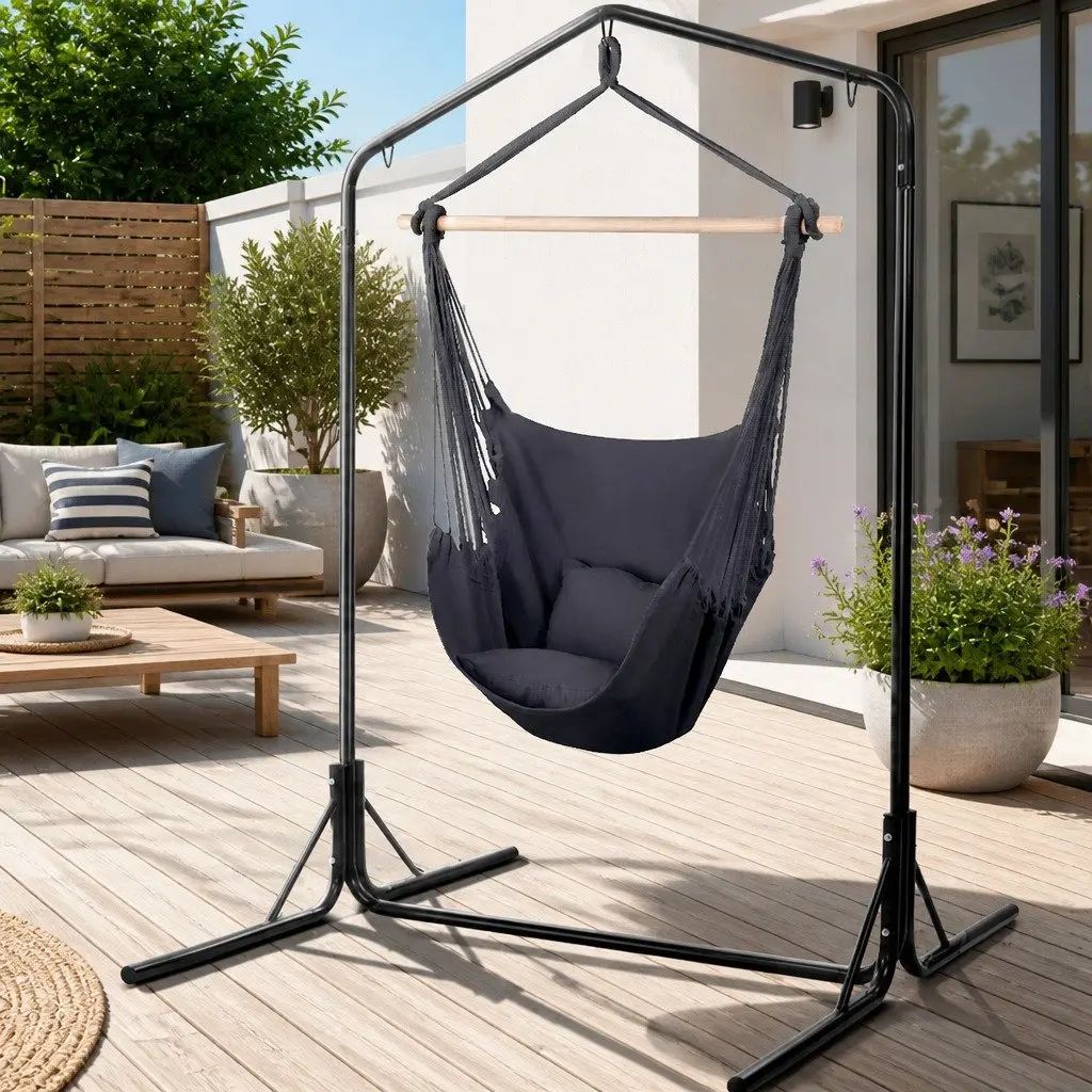 Outdoor Hammock Chair with Stand Grey 100 x 45 x 145 cm