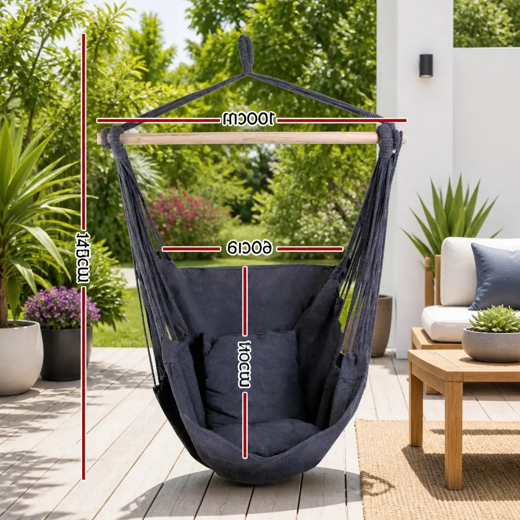 Hammock Chair Indoor Outdoor Relaxation 100cm Grey with Cushions