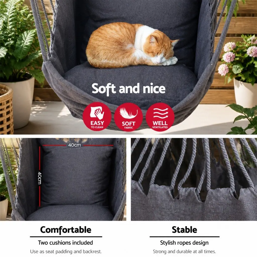 Hammock Chair Indoor Outdoor Relaxation 100cm Grey with Cushions