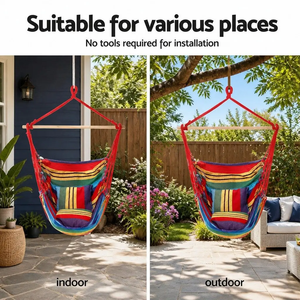 Hammock Chair Indoor Outdoor Relaxation Adjustable Height Steel Frame Padded Seat Black