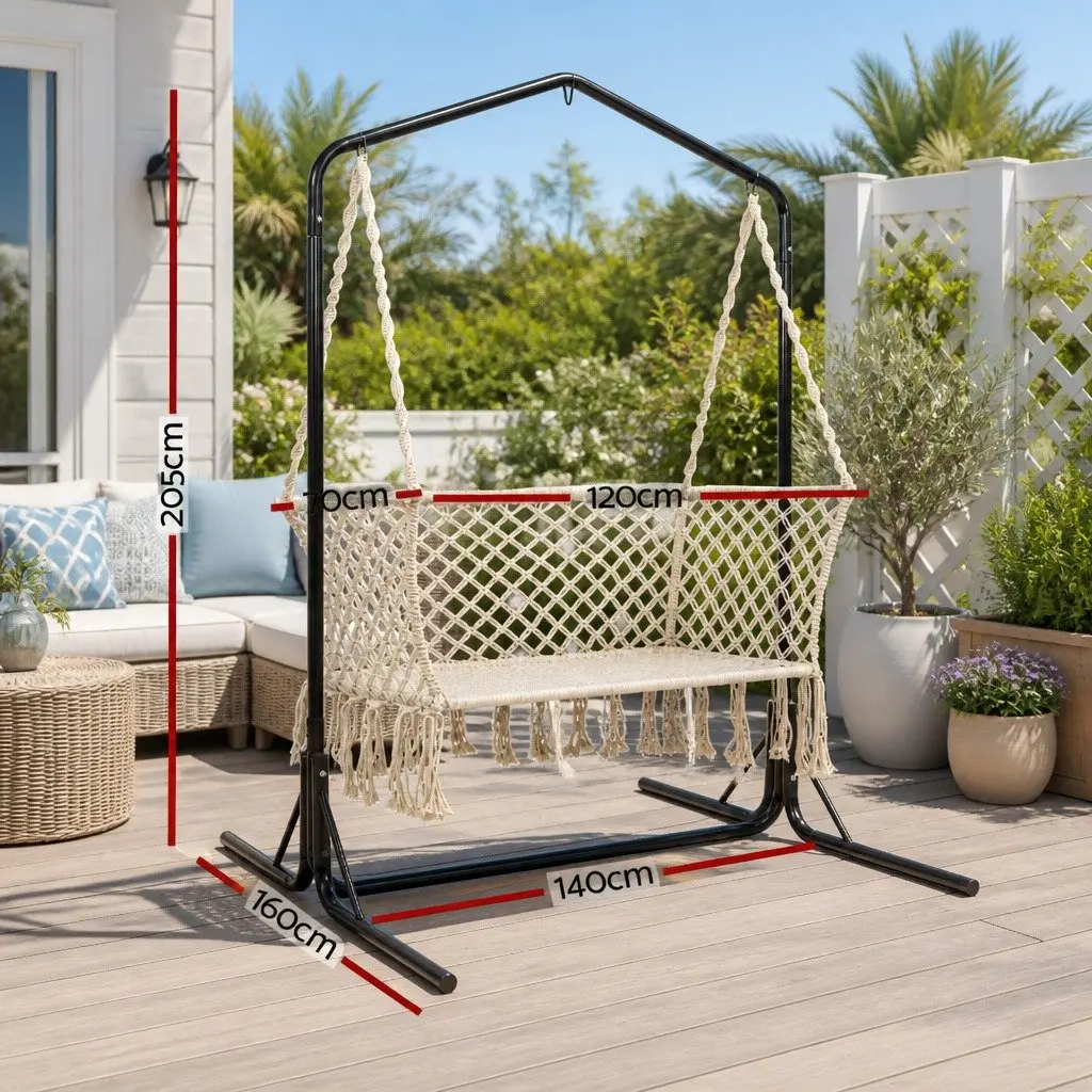 Hammock Chair 2 Seater Outdoor Relaxation Cream with Stand