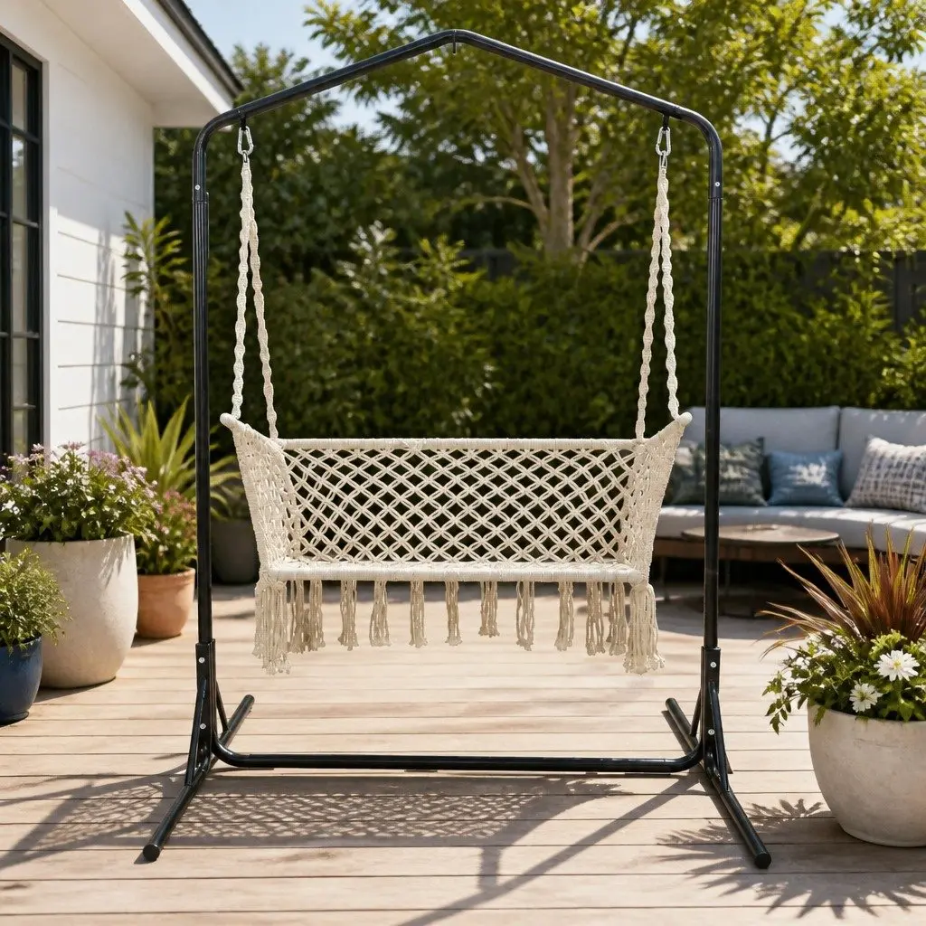 Hammock Chair 2 Seater Outdoor Relaxation Cream with Stand