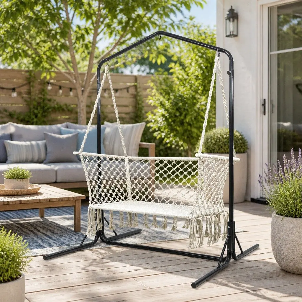 Hammock Chair 2 Seater Outdoor Relaxation Cream with Stand
