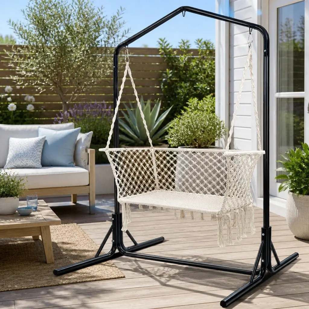 Hammock Chair 2 Seater Outdoor Relaxation Cream with Stand