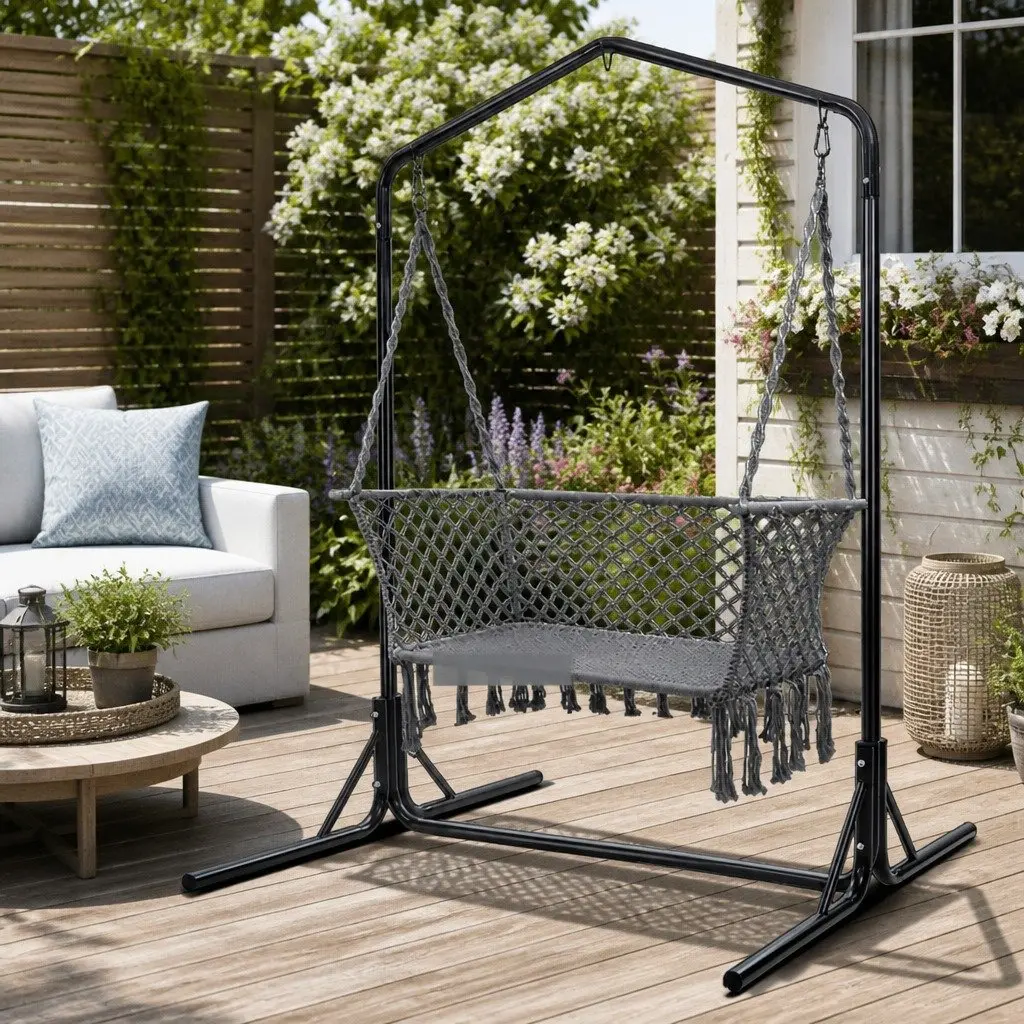 Hammock Chair 2 Seater Outdoor Relaxation Lounger with Stand Macrame 120cm W x 70cm D x 120cm H