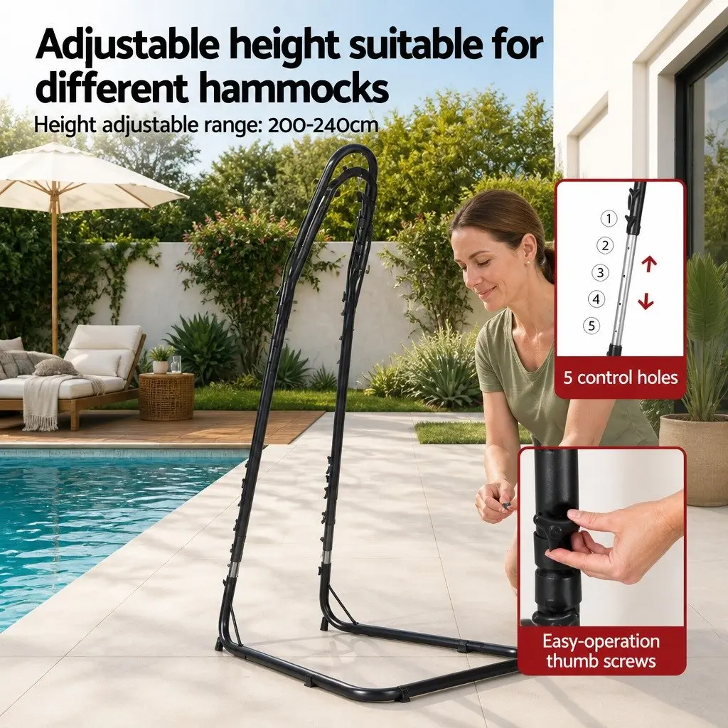 Heavy Duty Adjustable A-Frame Hammock Chair Stand for Indoor Outdoor Use Black