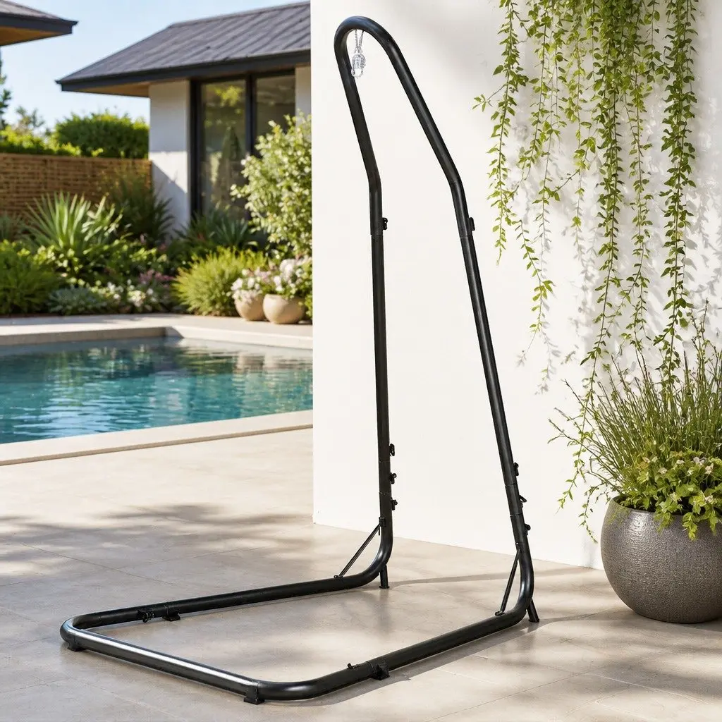 Heavy Duty Adjustable A-Frame Hammock Chair Stand for Indoor Outdoor Use Black