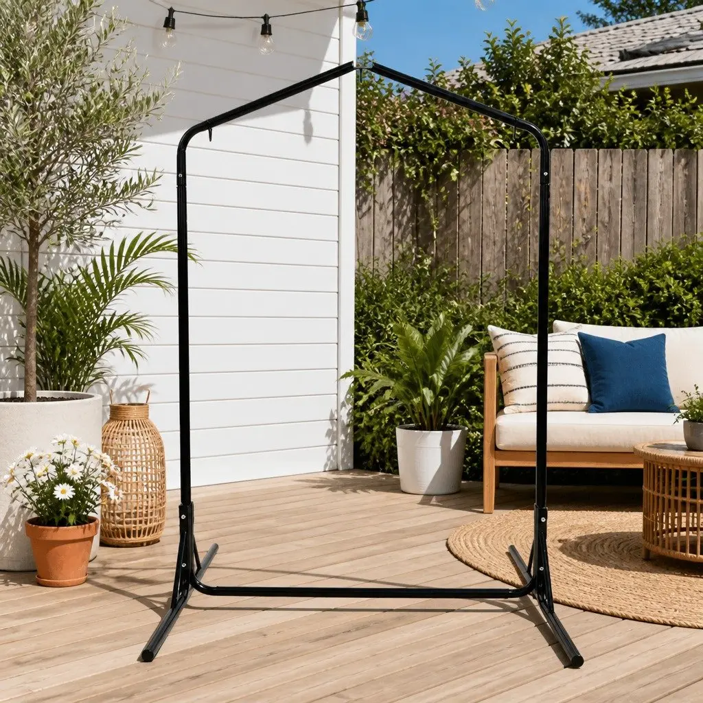 Hammock Chair Stand Heavy Duty Steel Frame 200kg Adjustable Height 360° Rotation Black