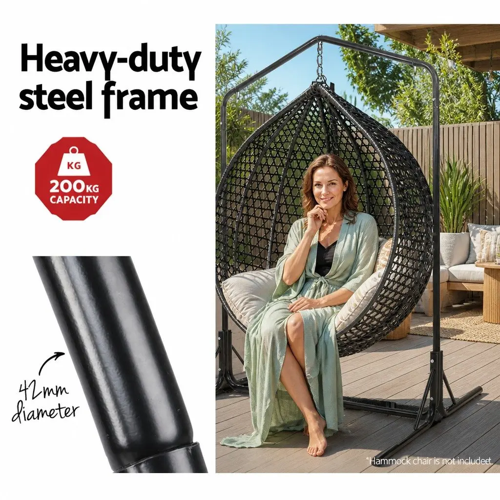 Hammock Chair Stand Heavy Duty Steel Frame 200kg Adjustable Height 360° Rotation Black
