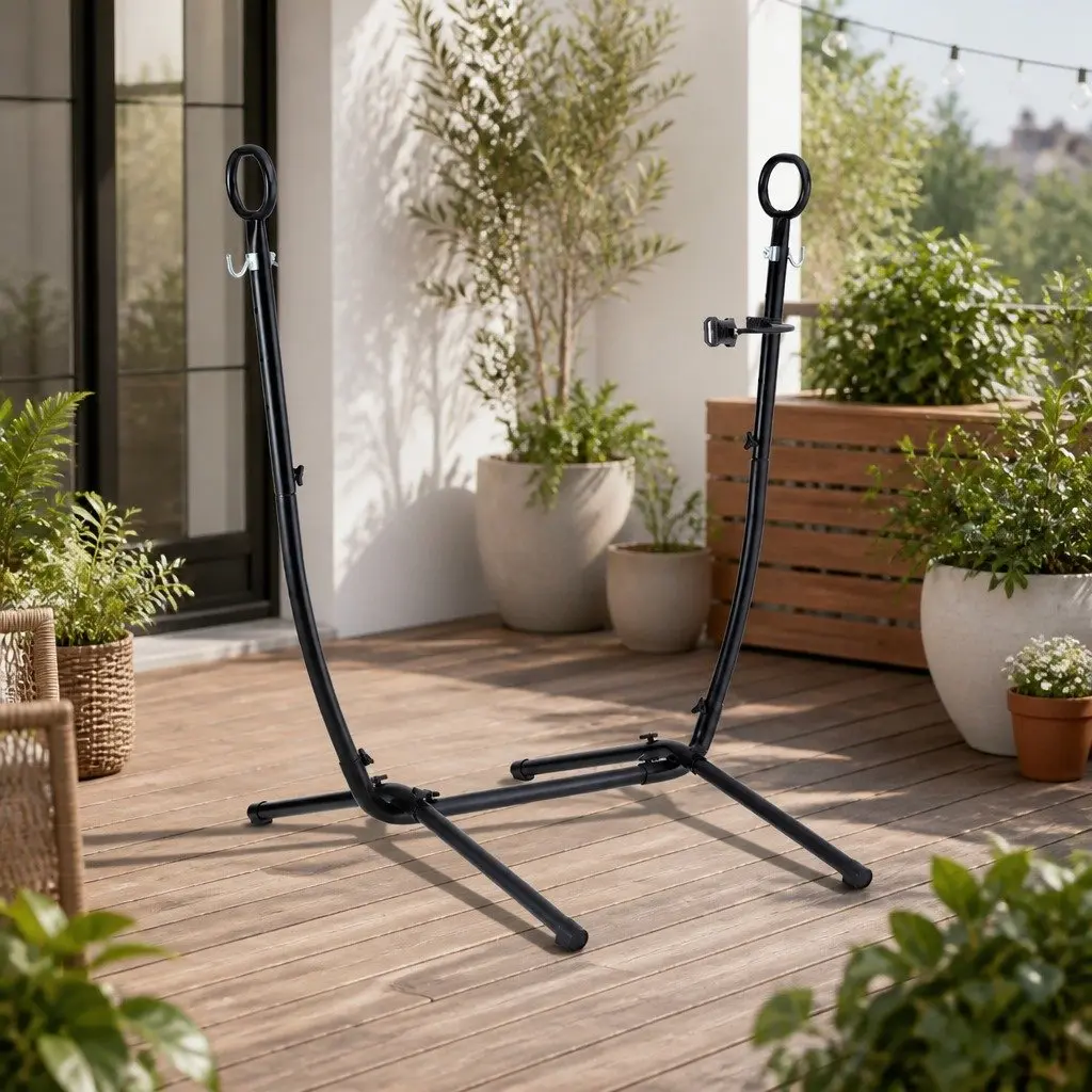 Hammock Chair Stand Iron Frame with Phone Holder Black Indoor Outdoor