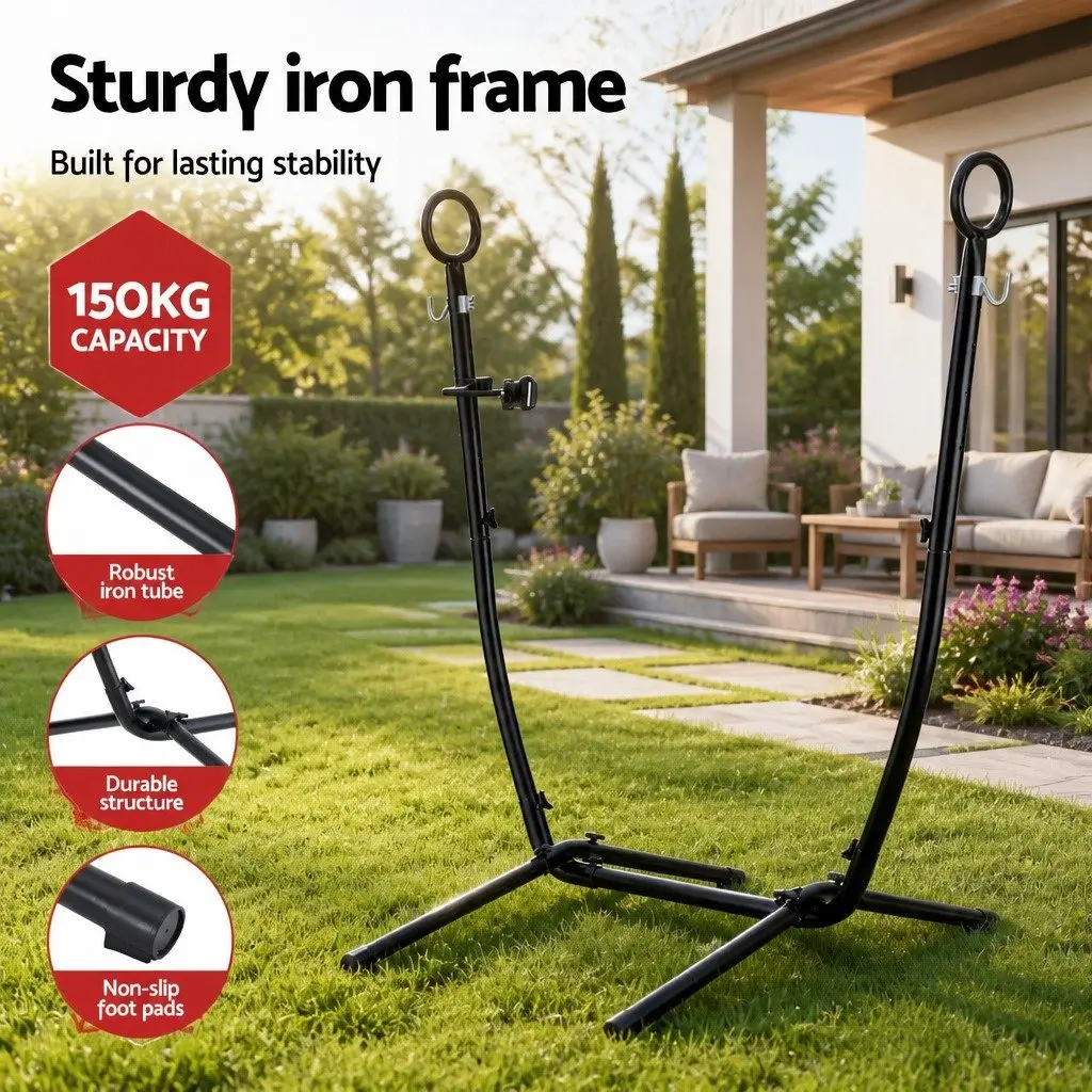 Hammock Chair Stand Iron Frame with Phone Holder Black Indoor Outdoor