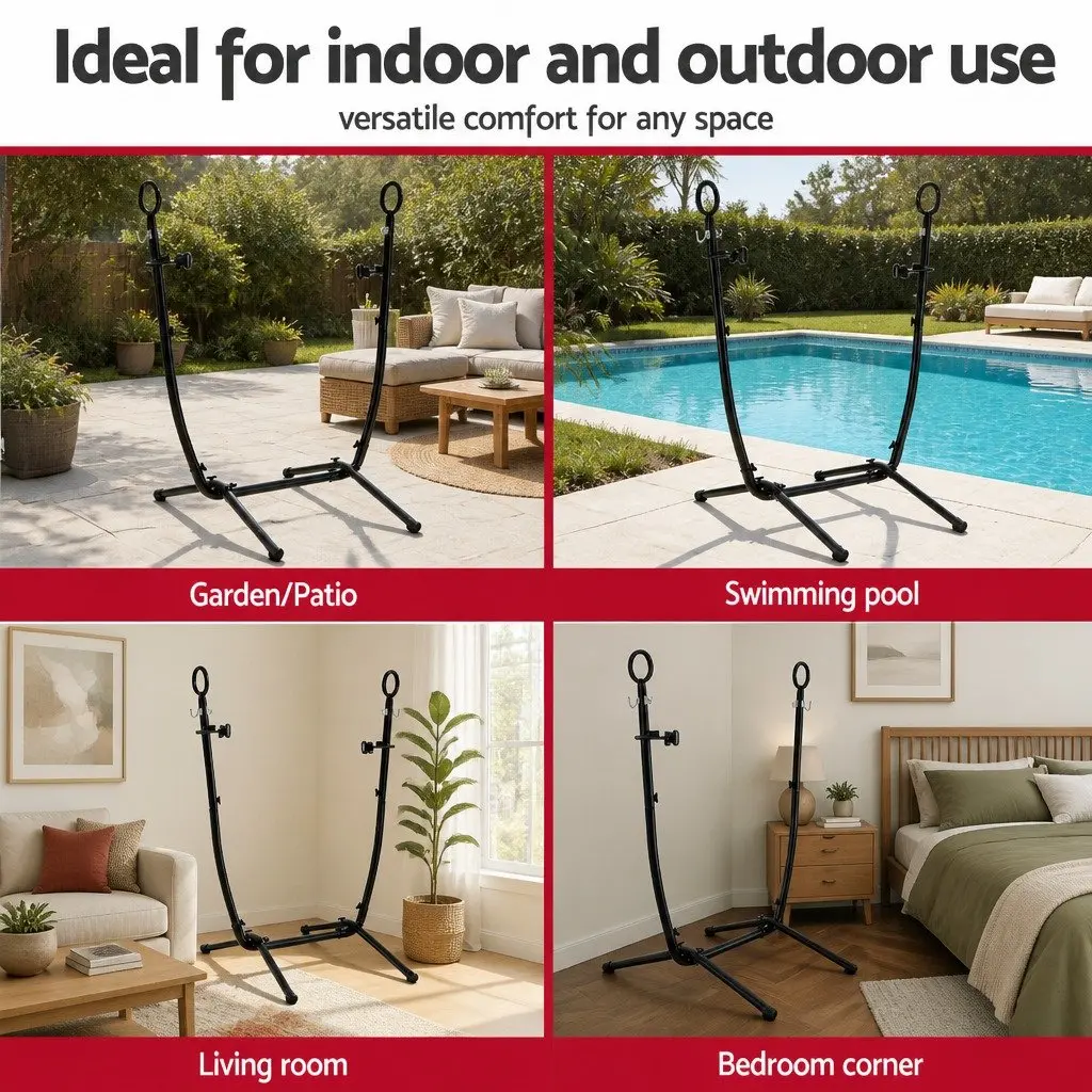 Hammock Chair Stand Iron Frame with Phone Holder Black Indoor Outdoor