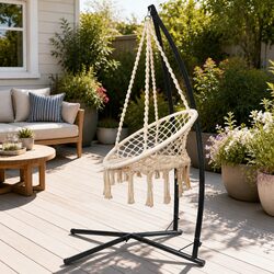 Cream Macrame Hammock Chair - Sturdy and Comfortable