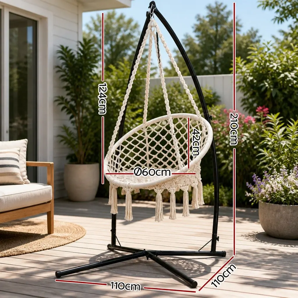 Hammock Chair Outdoor Swinging Relaxation Seat 60cm Cream with Steel Stand