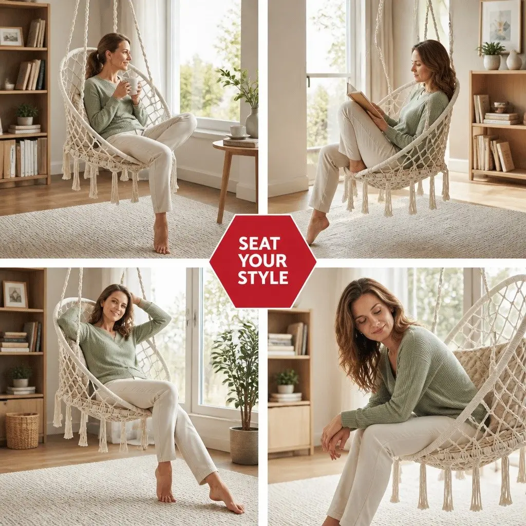 Hammock Chair Indoor Outdoor Relaxation Swing 60cm Cream
