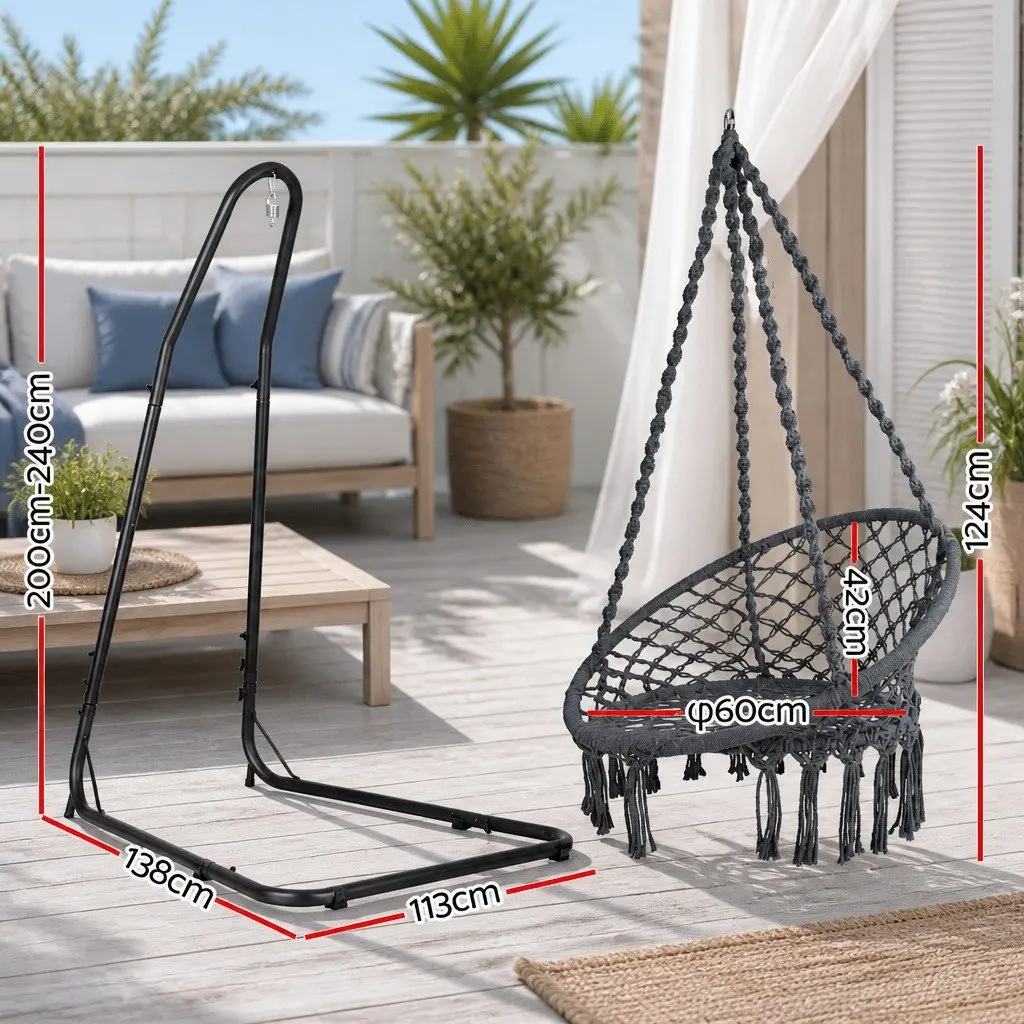 Hammock Hanging Chair Indoor Outdoor Relaxation Swing 60cm Diameter Grey Black