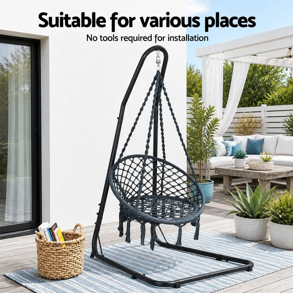 Hammock Hanging Chair Indoor Outdoor Relaxation Swing 60cm Diameter Grey Black