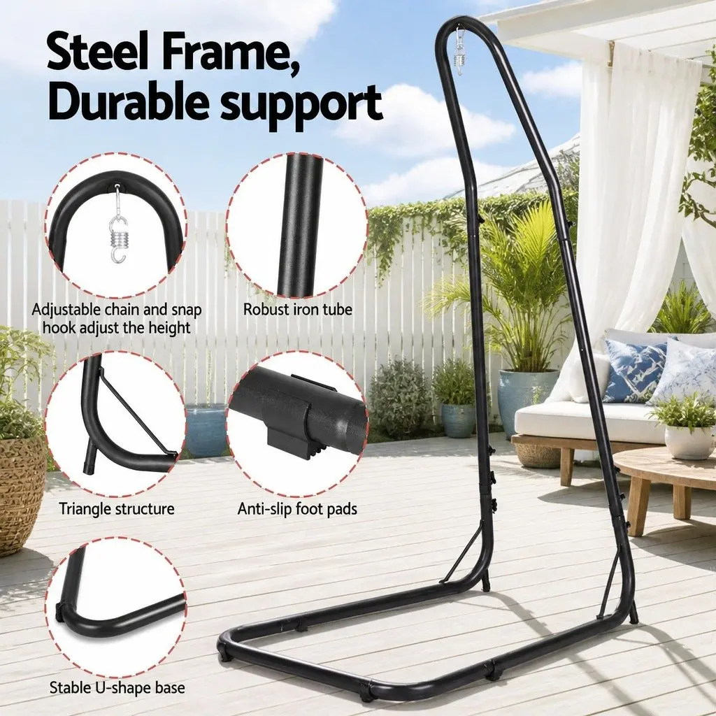 Hammock Hanging Chair Indoor Outdoor Relaxation Swing 60cm Diameter Grey Black