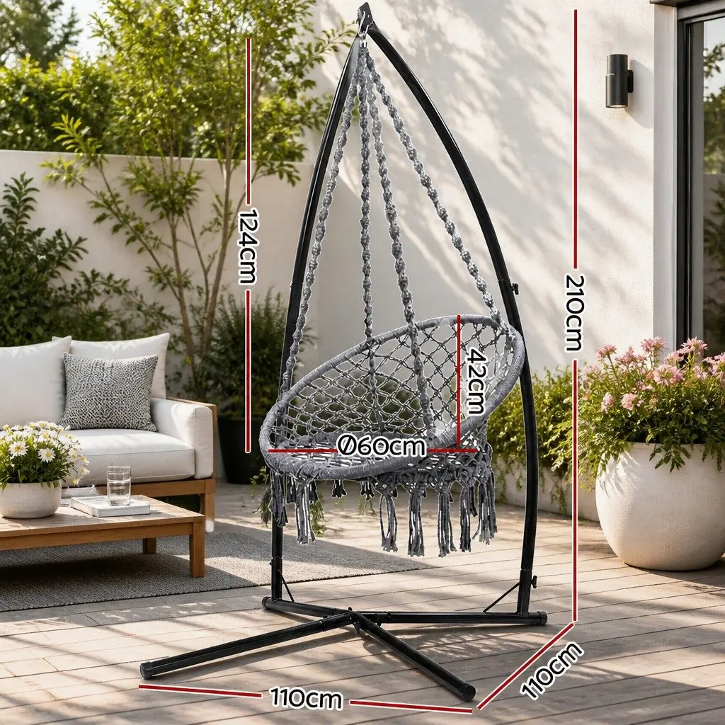 Hammock Chair Outdoor Relaxation 60cm Grey with Steel Stand