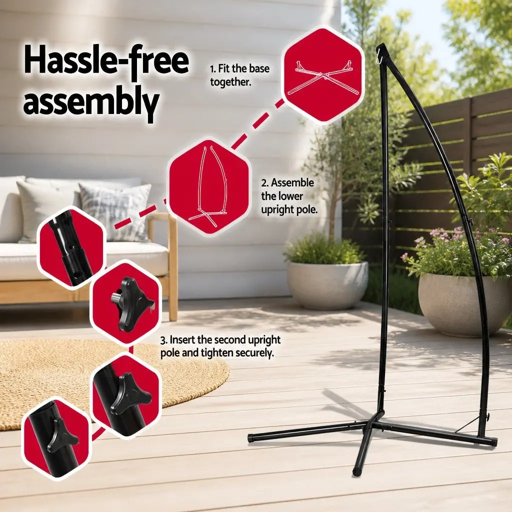 Hammock Chair Outdoor Relaxation 60cm Grey with Steel Stand
