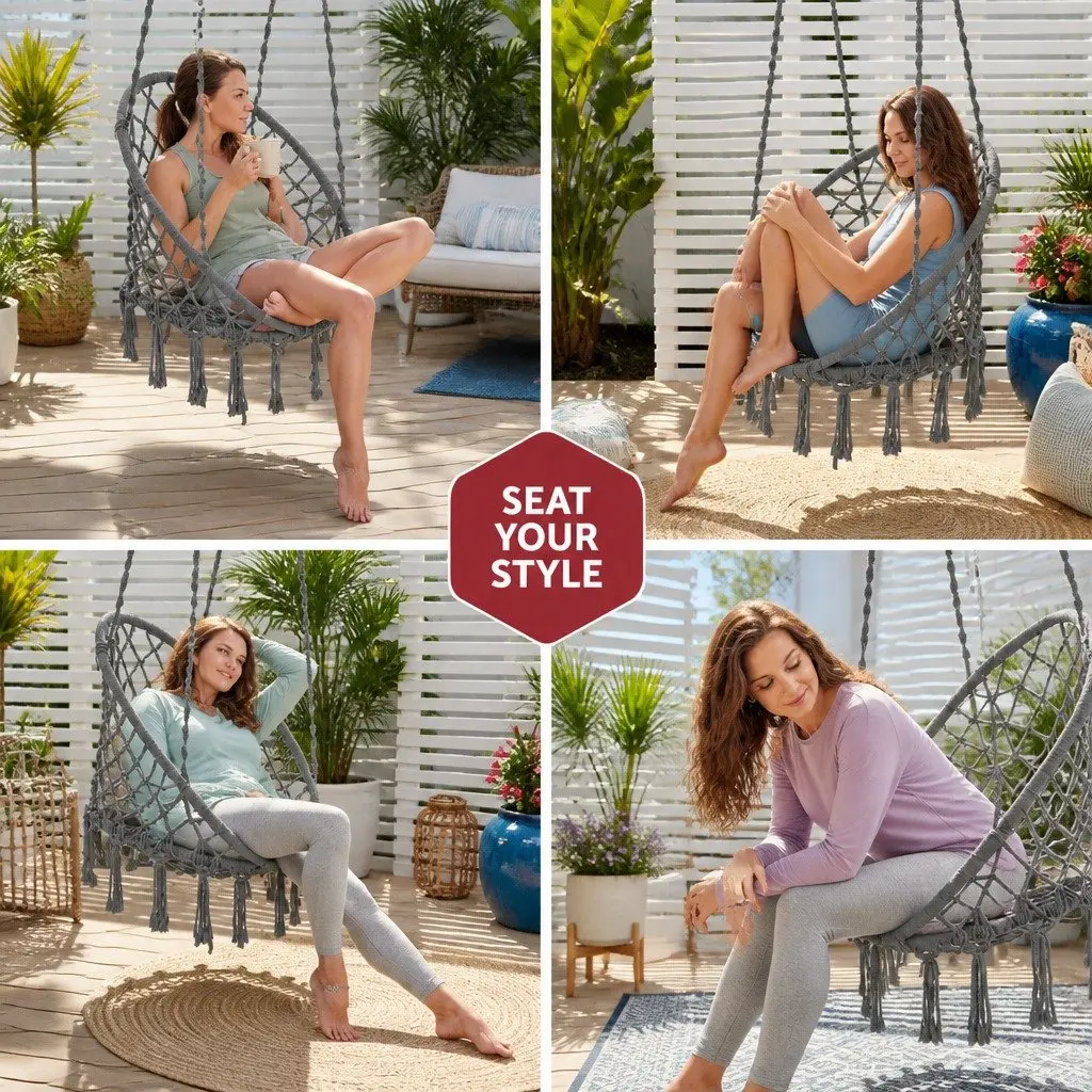 Hammock Chair Indoor Outdoor Relaxation Swing 60cm Grey