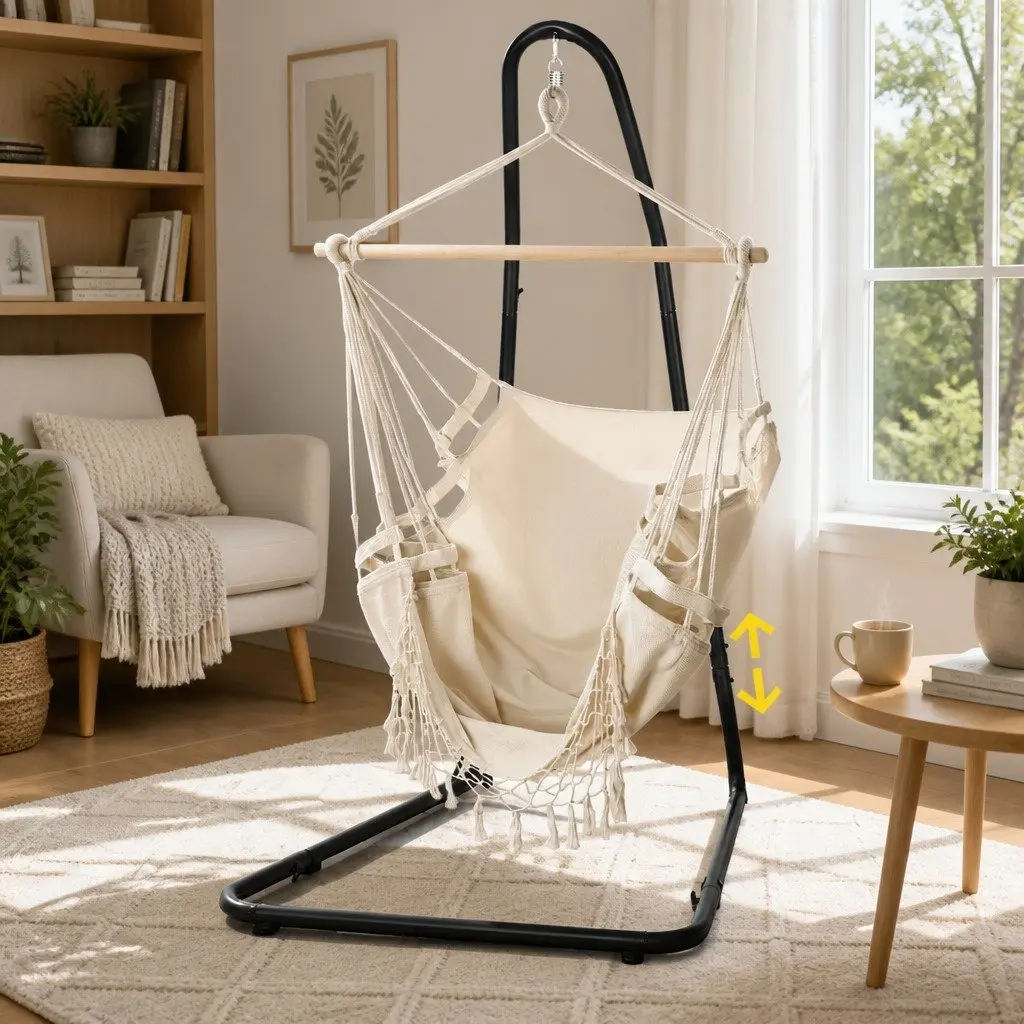 Hammock Hanging Chair Relaxation Swing Seat 96cm x 150cm Cream Black