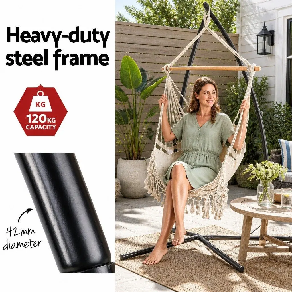 Hammock Chair Indoor Outdoor Relaxation 150 x 90cm Cream with Steel Stand