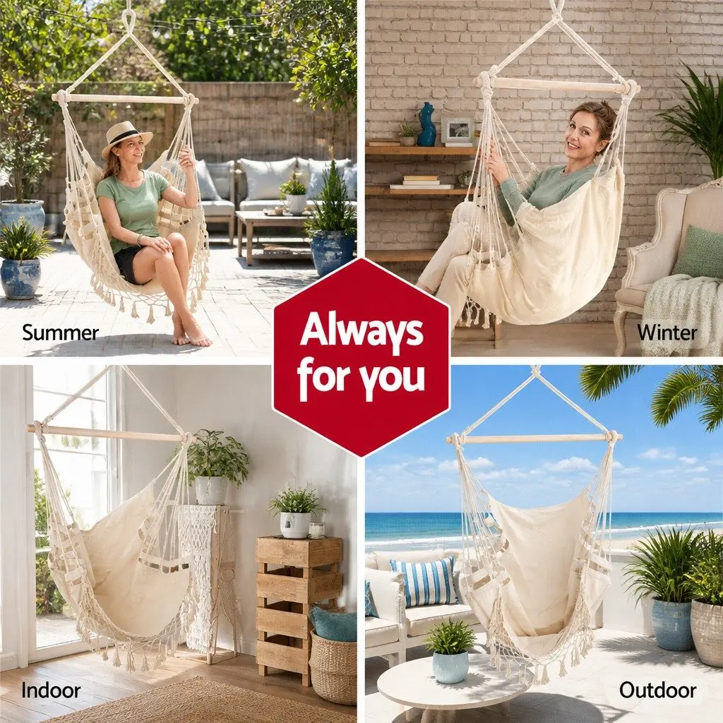 Hammock Chair Outdoor Relaxation Seat 150 x 90cm Cream