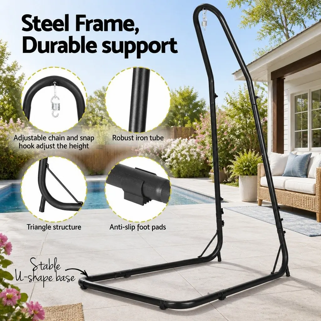 Hammock Chair Indoor Outdoor Relaxation with Steel Stand Adjustable Height Grey Black