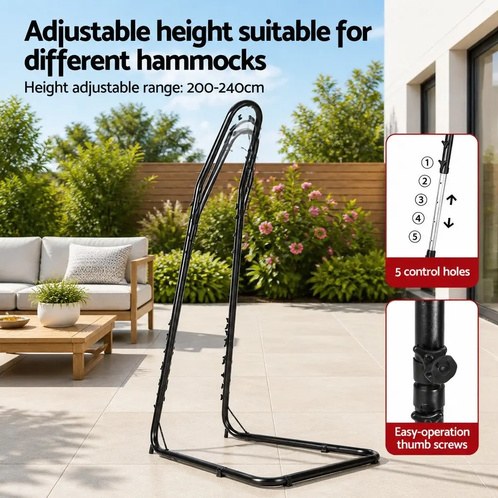 Hammock Chair Indoor Outdoor Relaxation with Steel Stand Adjustable Height Grey Black
